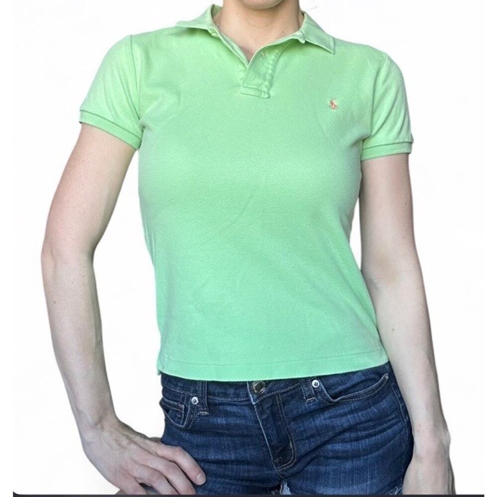 Polo Ralph Lauren Sport Women’s Slim Fit Green Polo Shirt Preppy Logo Size M